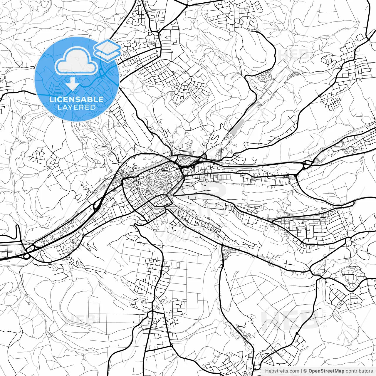 Layered PDF map of Schwabisch Gmund, Baden-Wuerttemberg, Germany