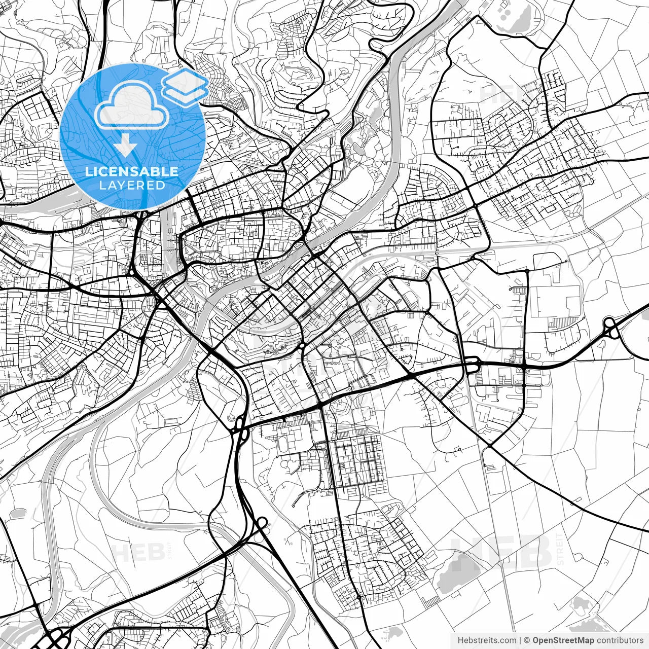 Layered PDF map of Neu-Ulm, Bavaria, Germany
