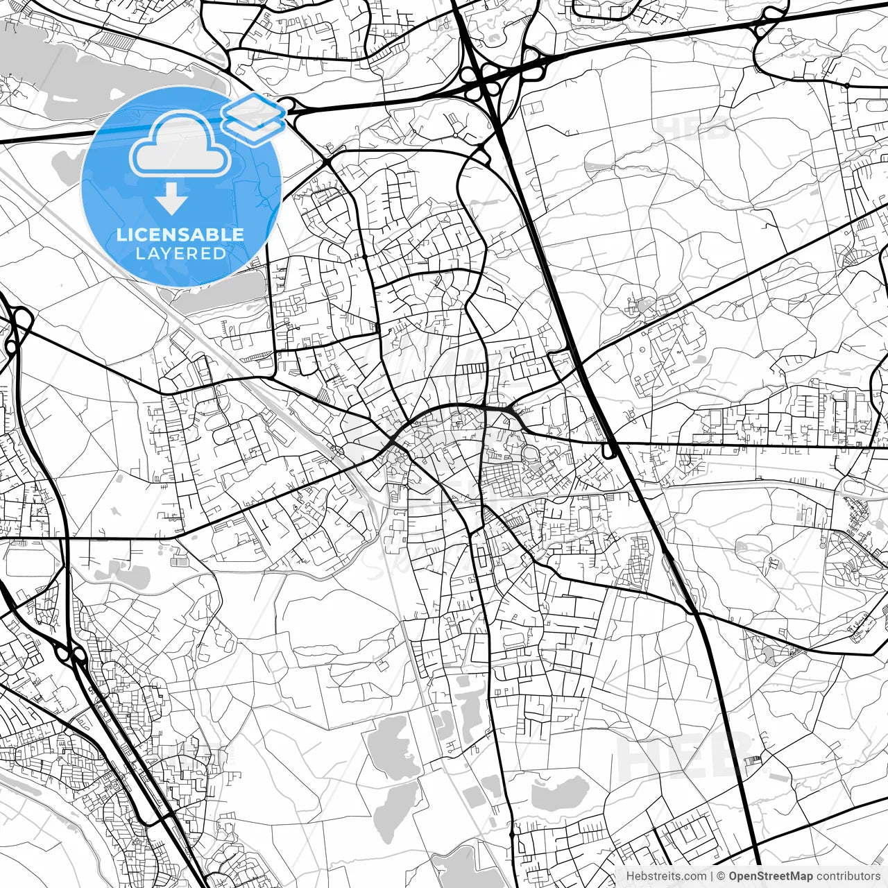 Layered PDF map of Hilden, North Rhine-Westphalia, Germany