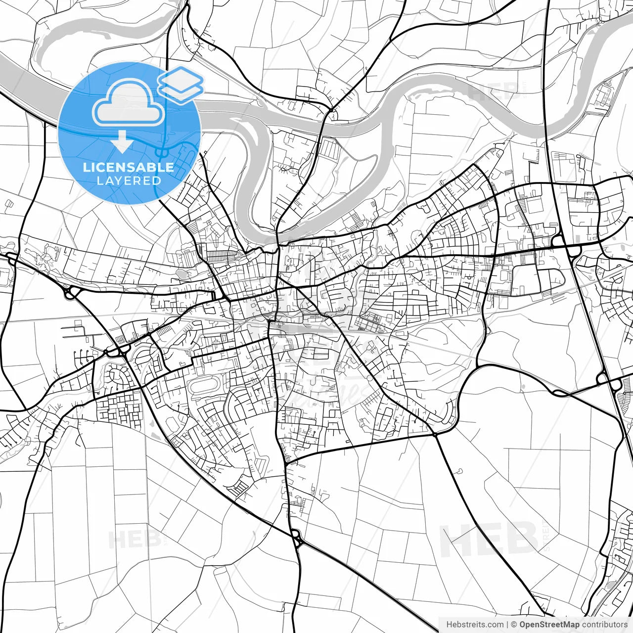 Layered PDF map of Straubing, Bavaria, Germany