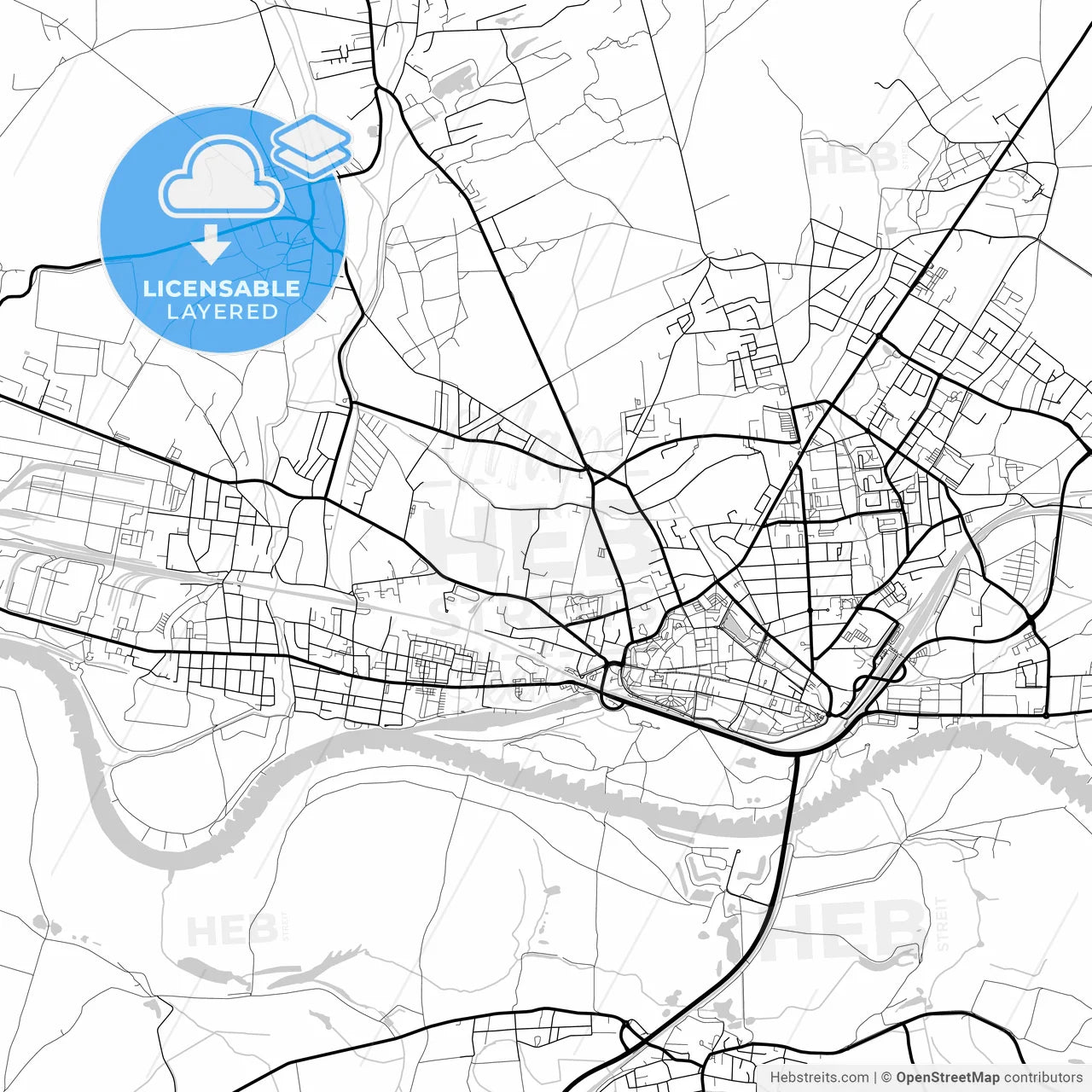 Layered PDF map of Wittenberg, Lutherstadt, Saxony-Anhalt, Germany