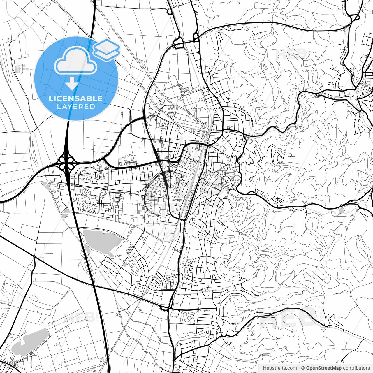 Layered PDF map of Weinheim, Baden-Wuerttemberg, Germany