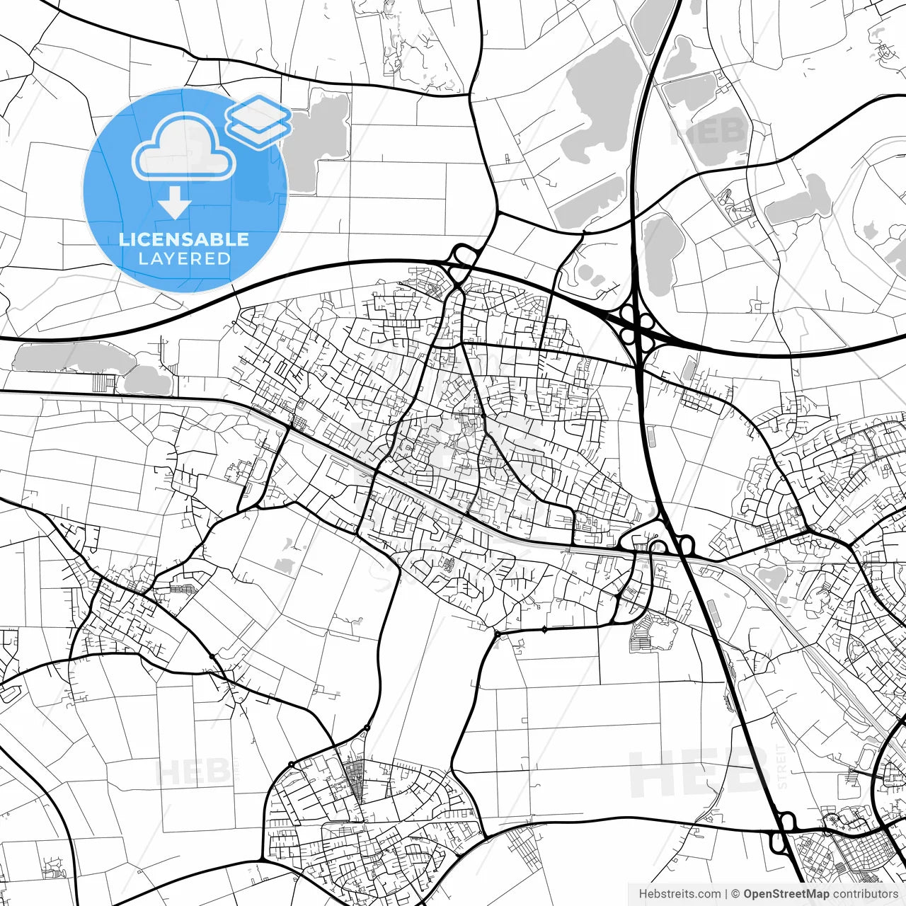 Layered PDF map of Kaarst, North Rhine-Westphalia, Germany