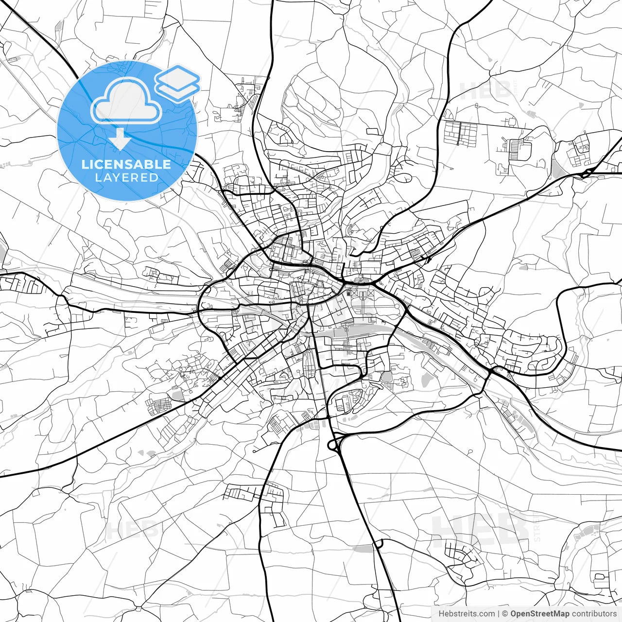 Layered PDF map of Ansbach, Bavaria, Germany