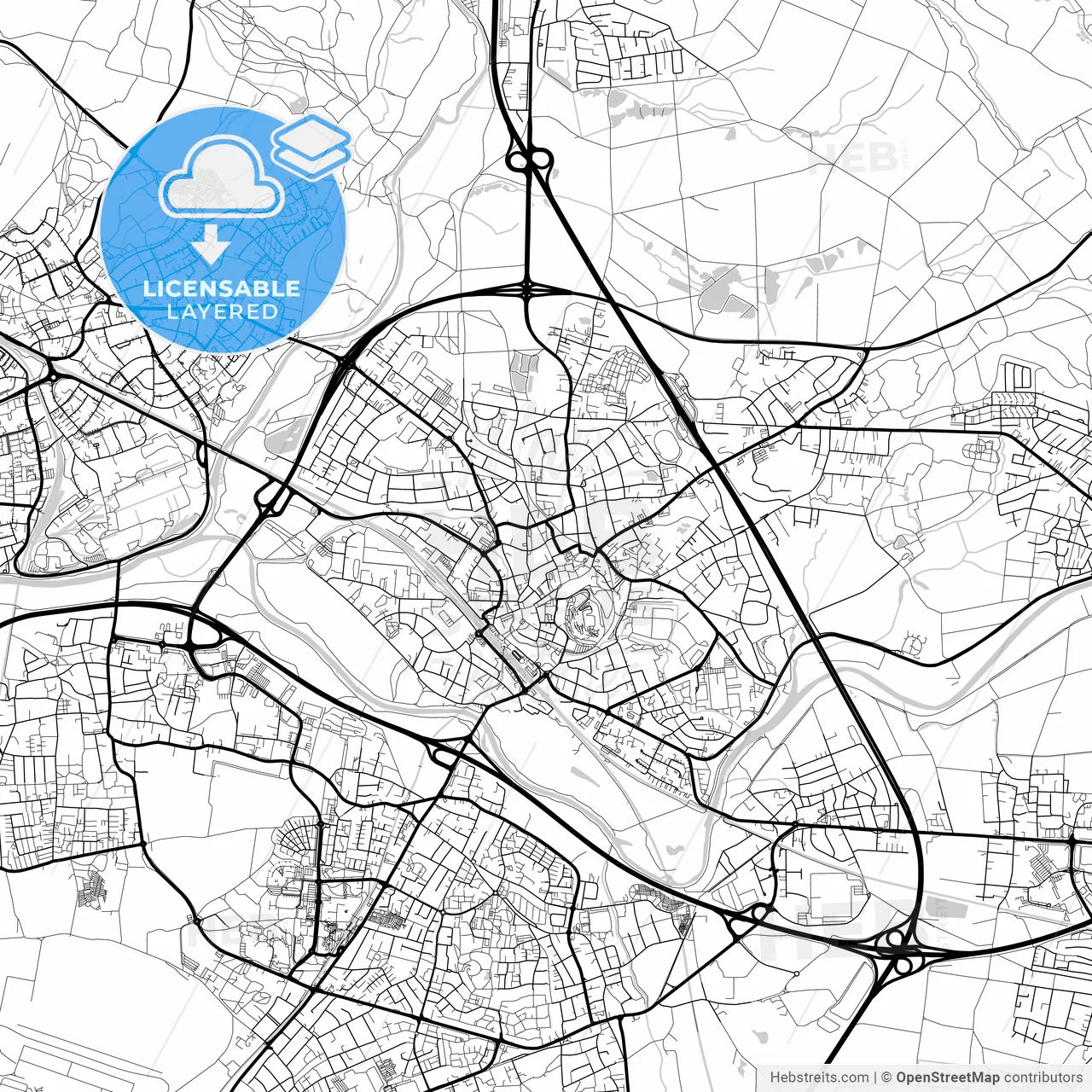 Layered PDF map of Siegburg, North Rhine-Westphalia, Germany