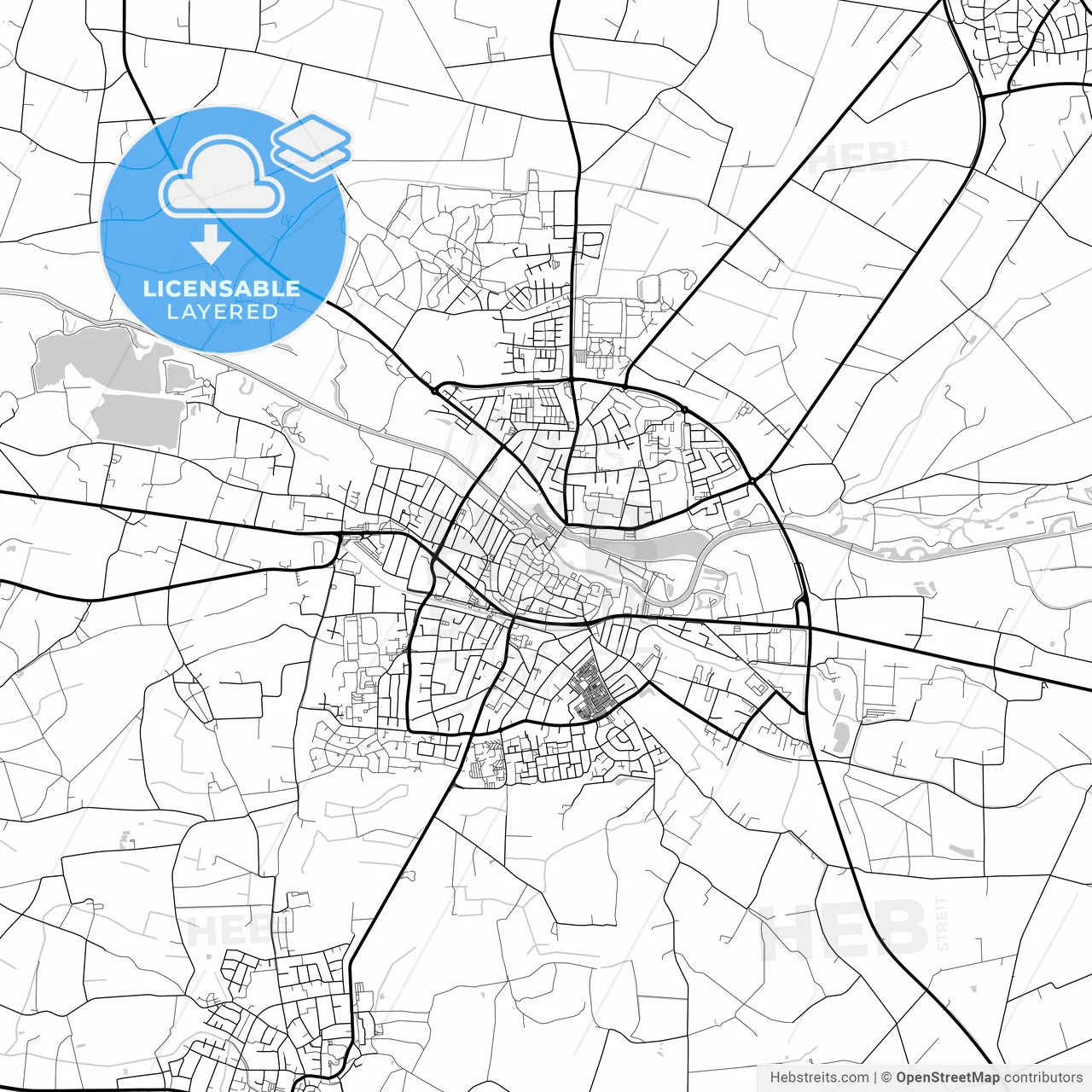 Layered PDF map of Warendorf, North Rhine-Westphalia, Germany