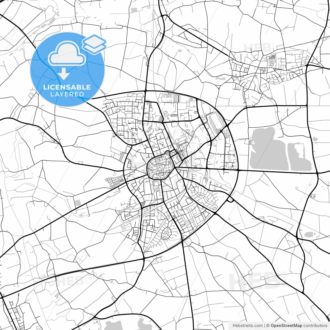 Layered PDF map of Kempen, North Rhine-Westphalia, Germany