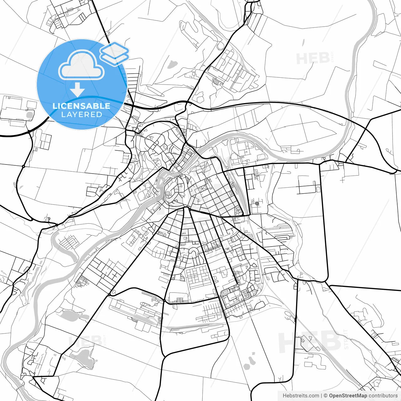 Layered PDF map of Bernburg (Saale), Saxony-Anhalt, Germany
