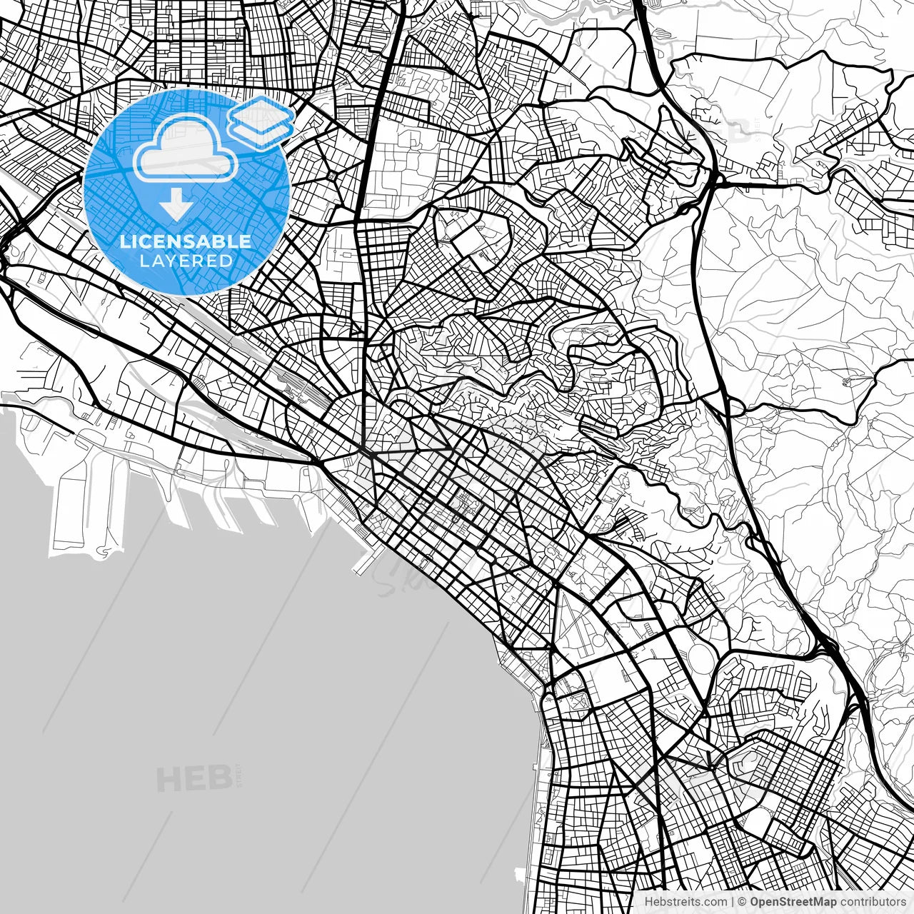 Layered PDF map of Thessaloniki, Central Macedonia, Greece