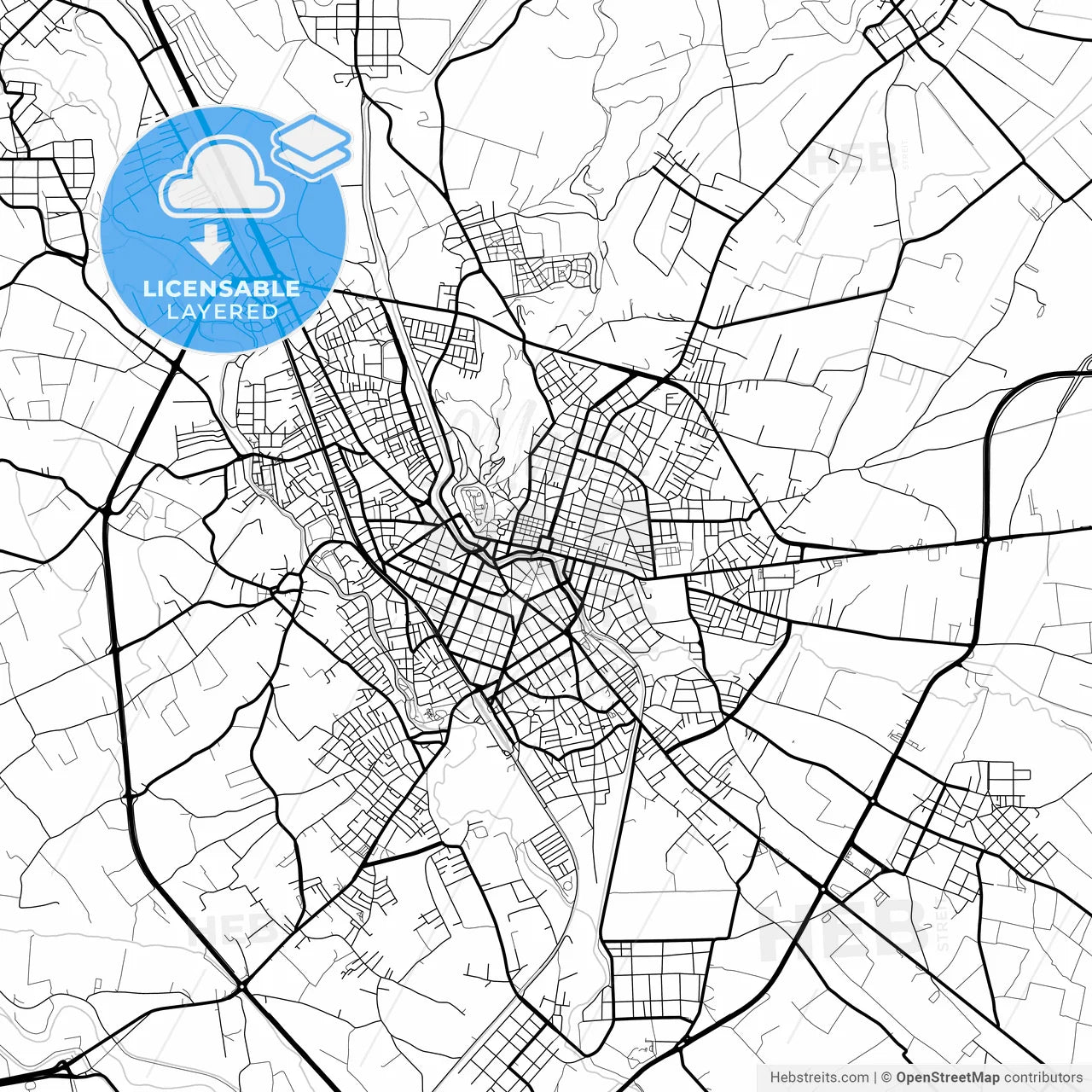 Layered PDF map of Trikala, Thessaly, Greece
