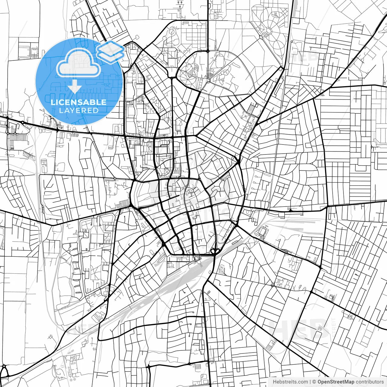 Layered PDF map of Debrecen, Hajdú-Bihar, Hungary