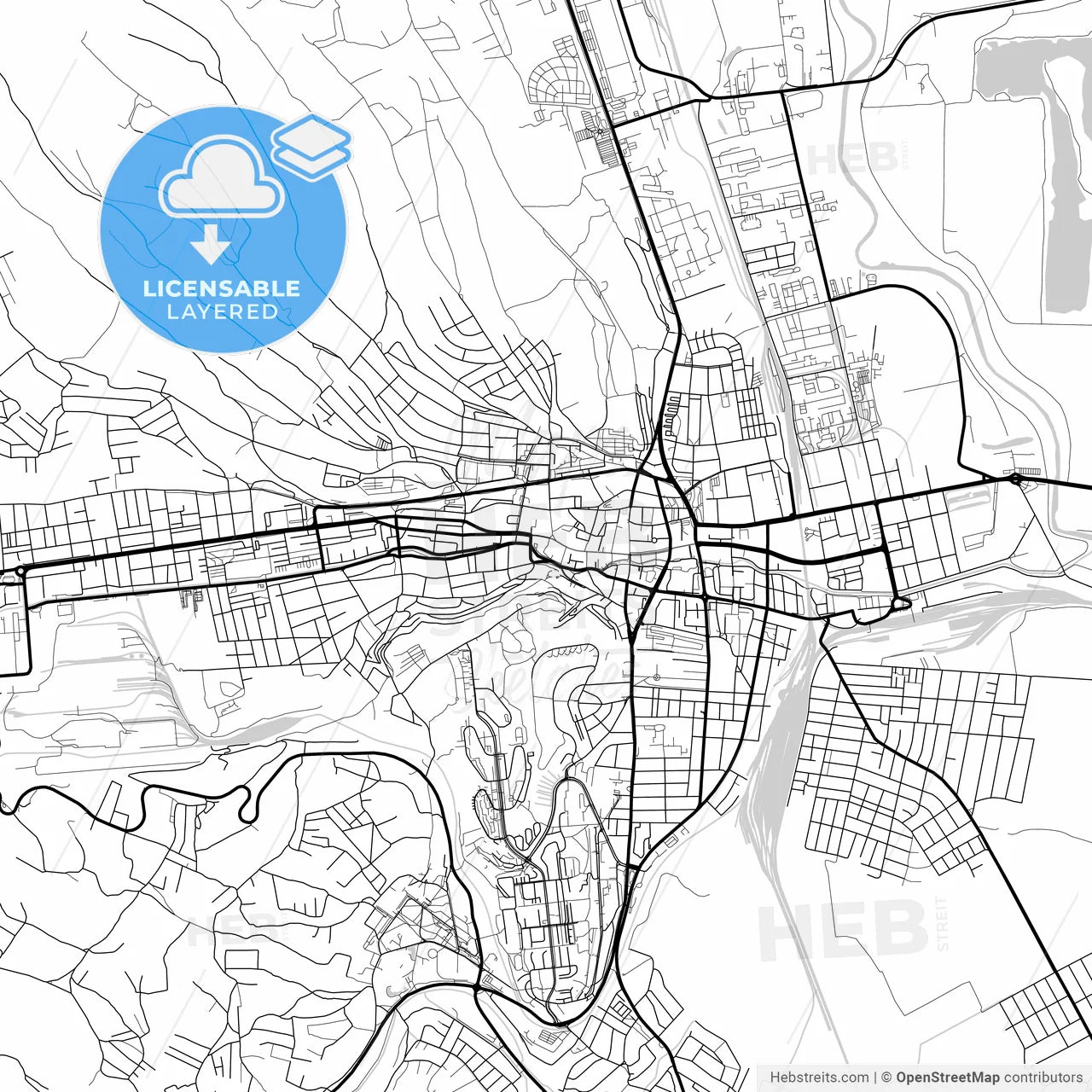 Layered PDF map of Miskolc, Borsod-Abaúj-Zemplén, Hungary