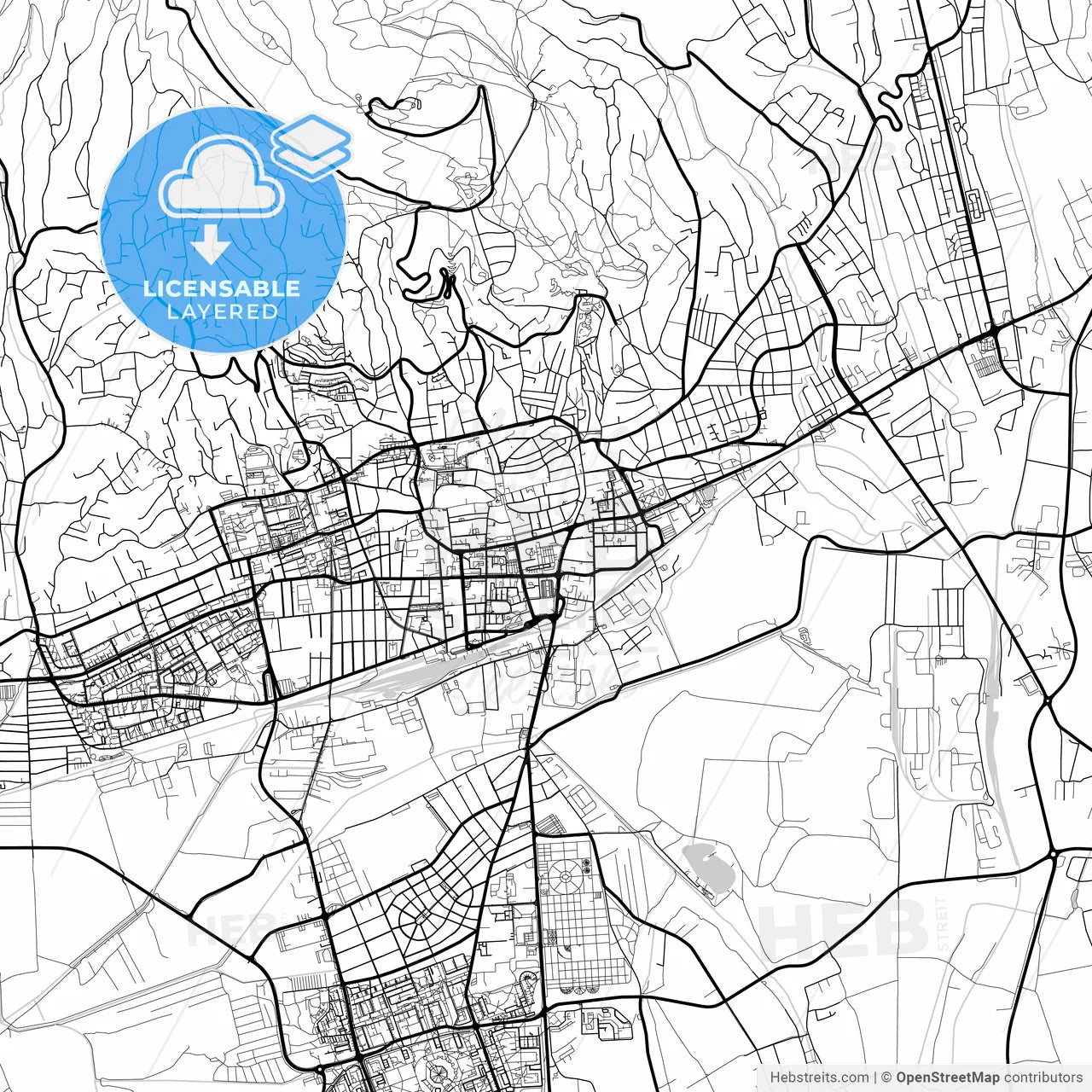 Layered PDF map of Pécs, Baranya, Hungary