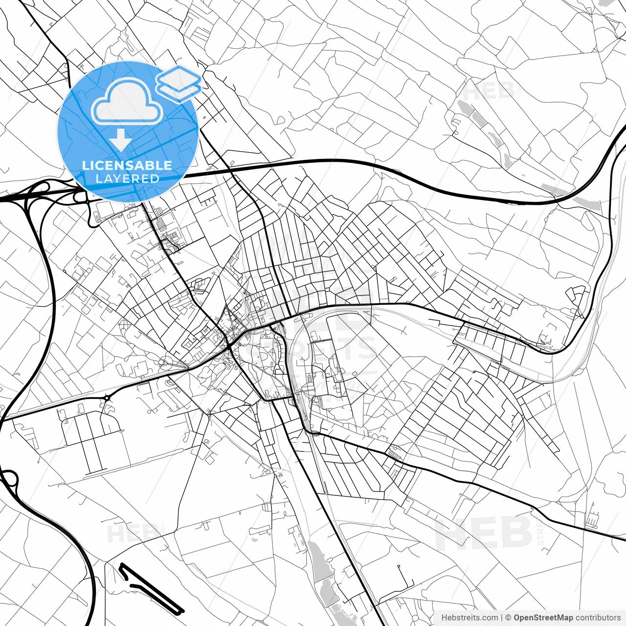 Layered PDF map of Gödöllő, Pest, Hungary