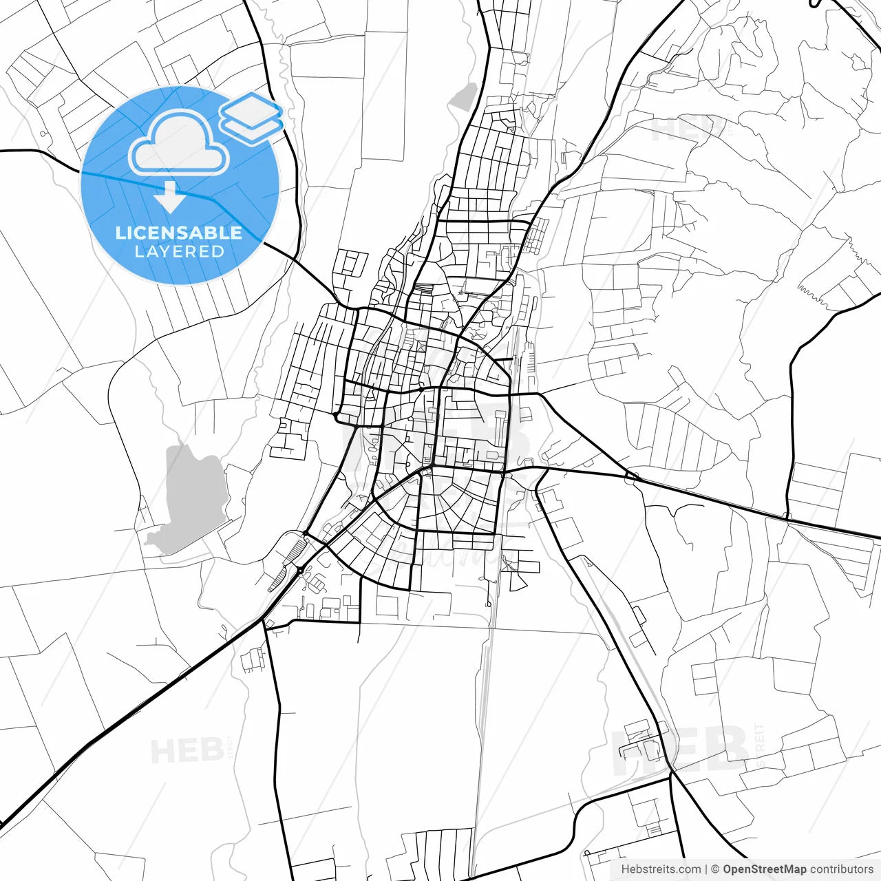 Layered PDF map of Gyöngyös, Heves, Hungary