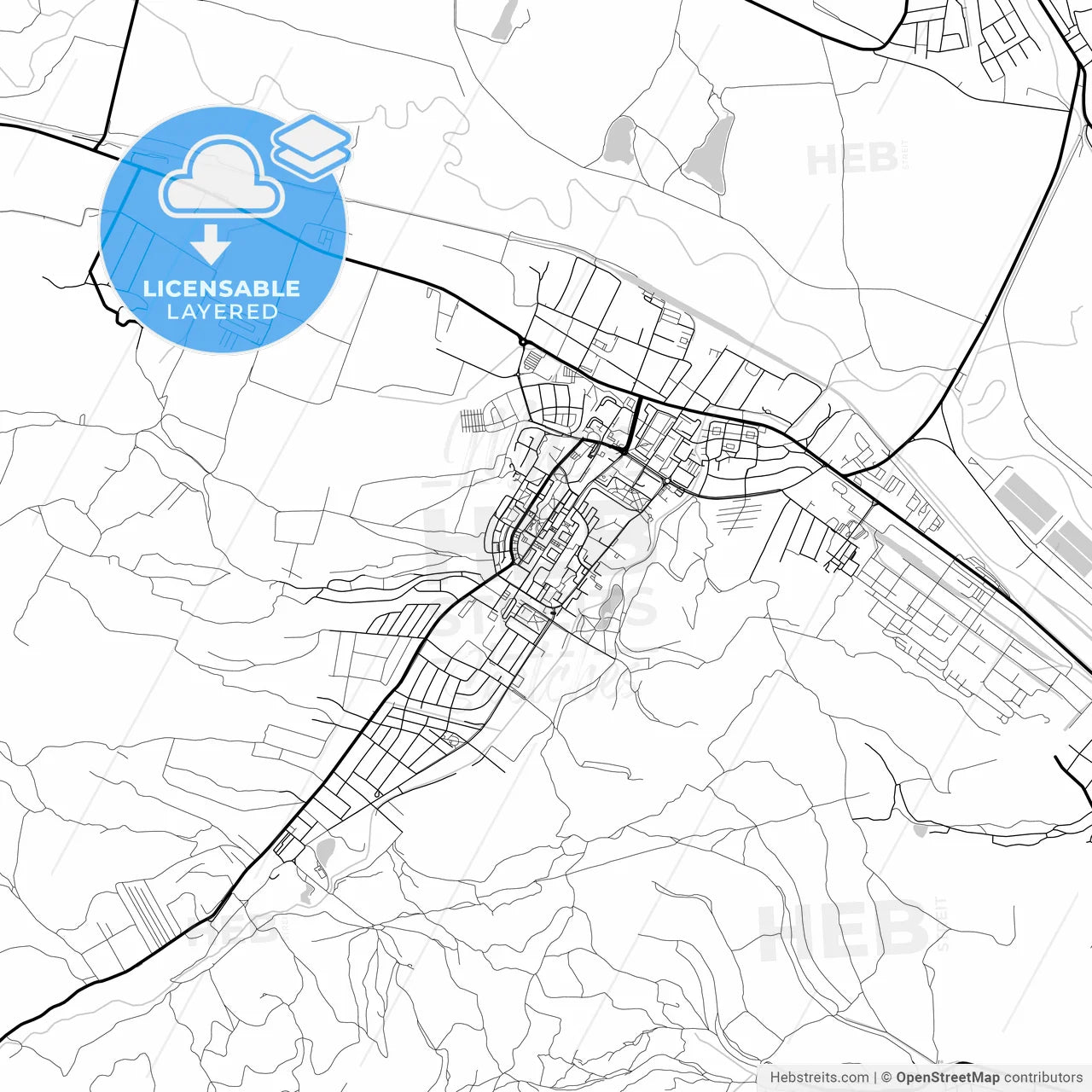 Layered PDF map of Kazincbarcika, Borsod-Abaúj-Zemplén, Hungary