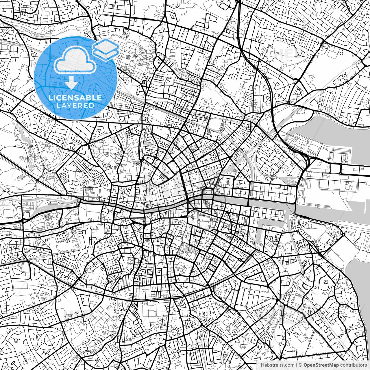 Layered PDF map of Dublin, County Dublin, Ireland