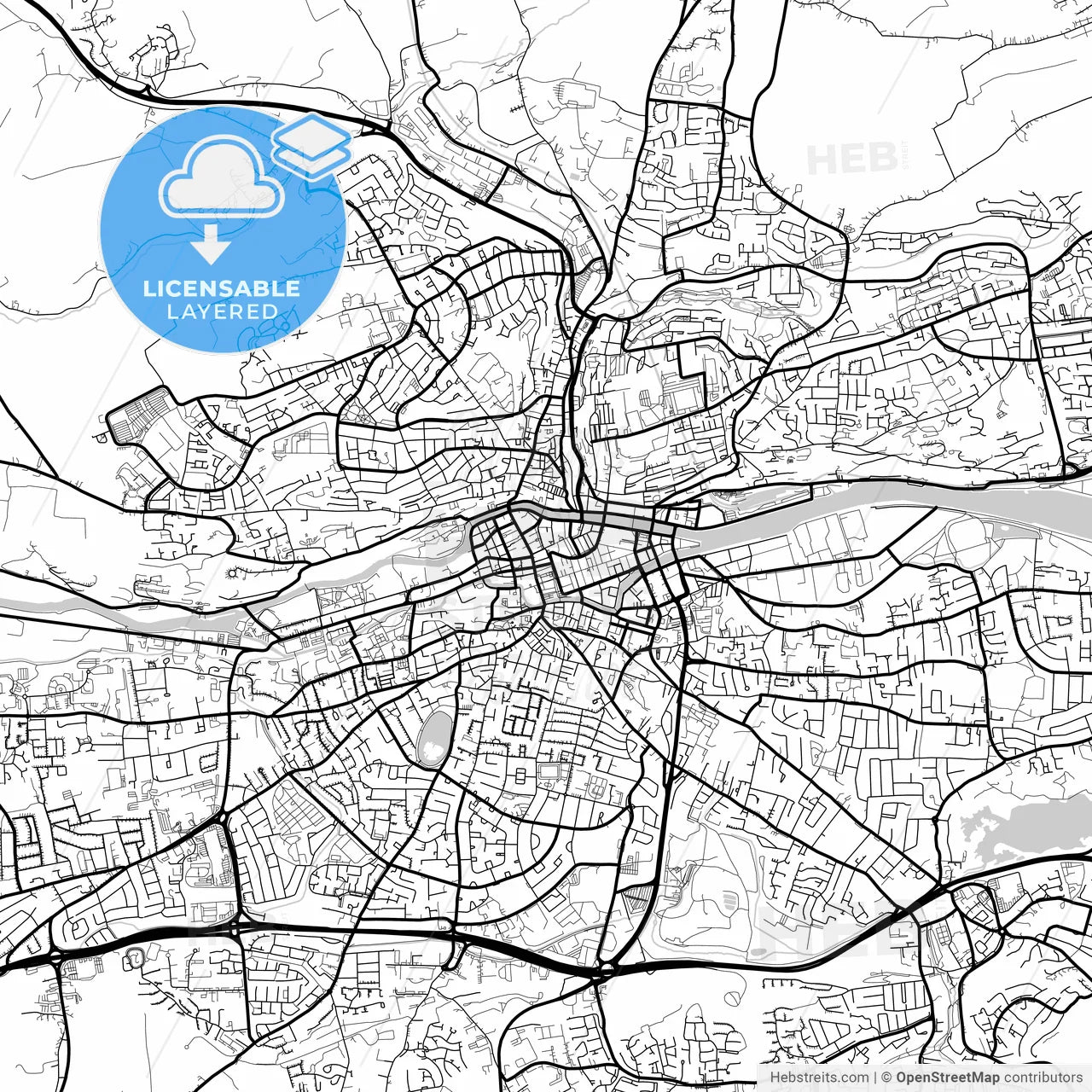 Layered PDF map of Cork, County Cork, Ireland