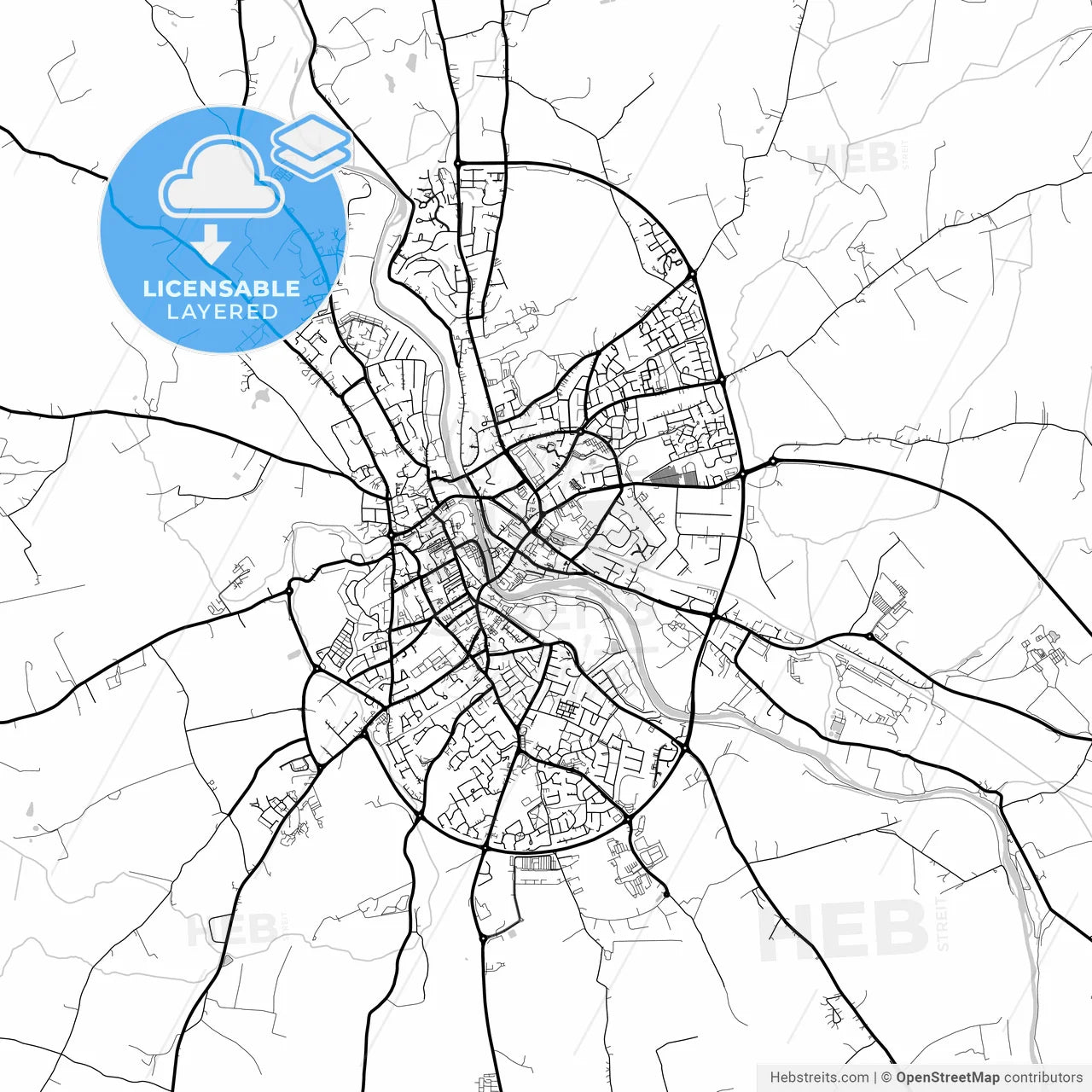 Layered PDF map of Kilkenny, County Kilkenny, Ireland