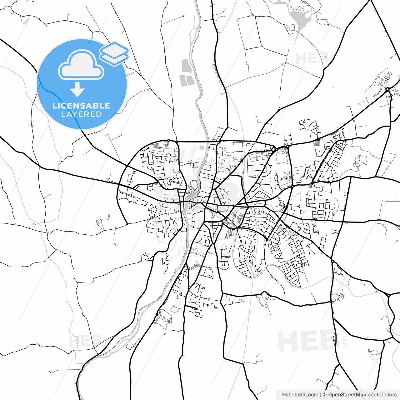 Layered PDF map of Carlow, County Carlow & County Laois, Ireland