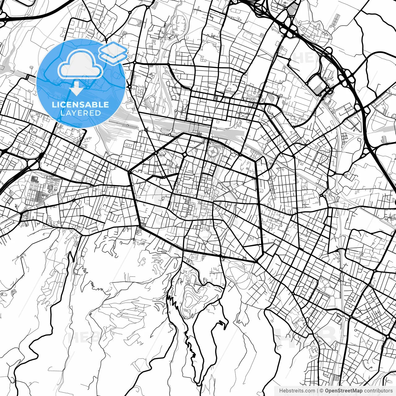 Layered PDF map of Bologna, Emilia-Romagna, Italy