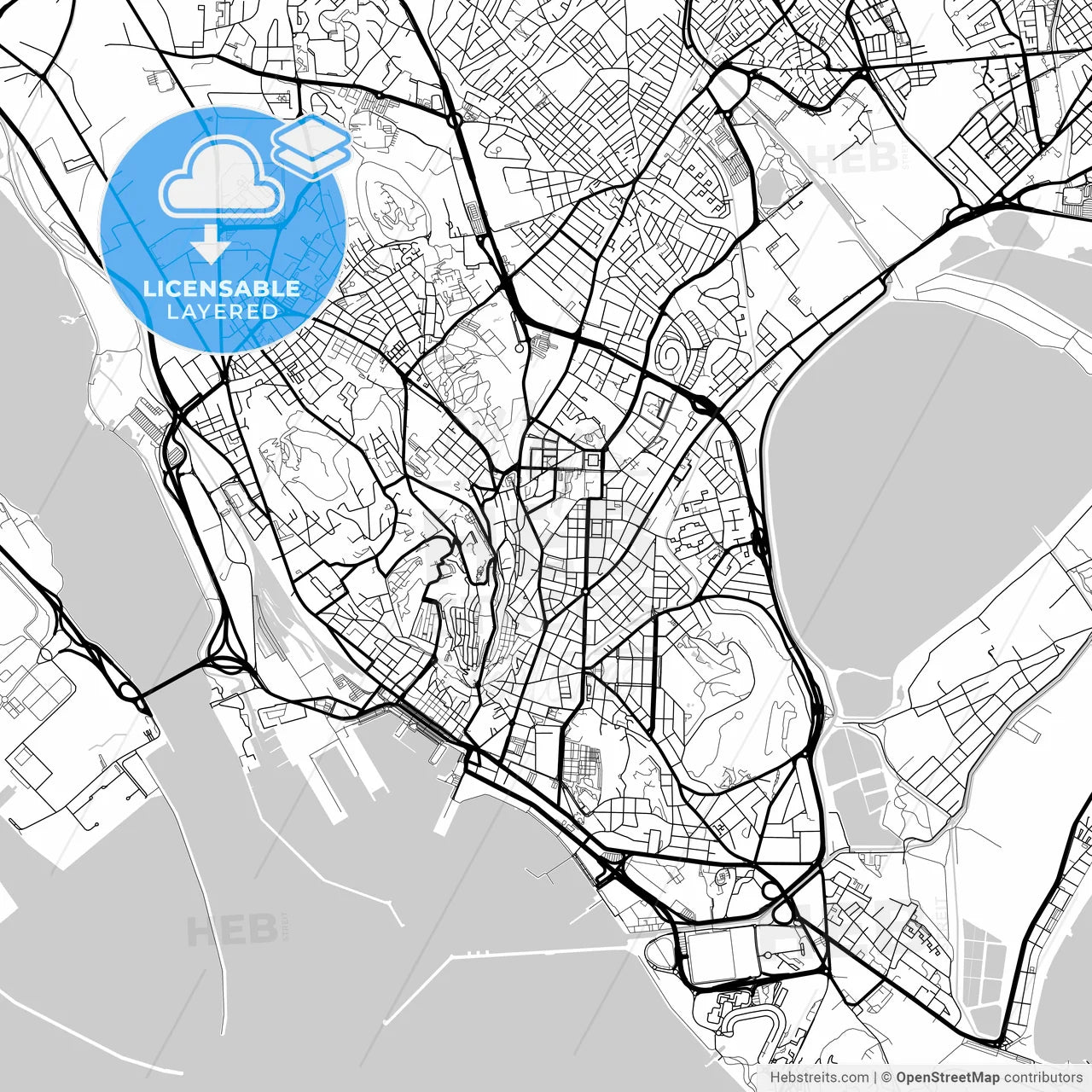 Layered PDF map of Cagliari, Sardinia, Italy