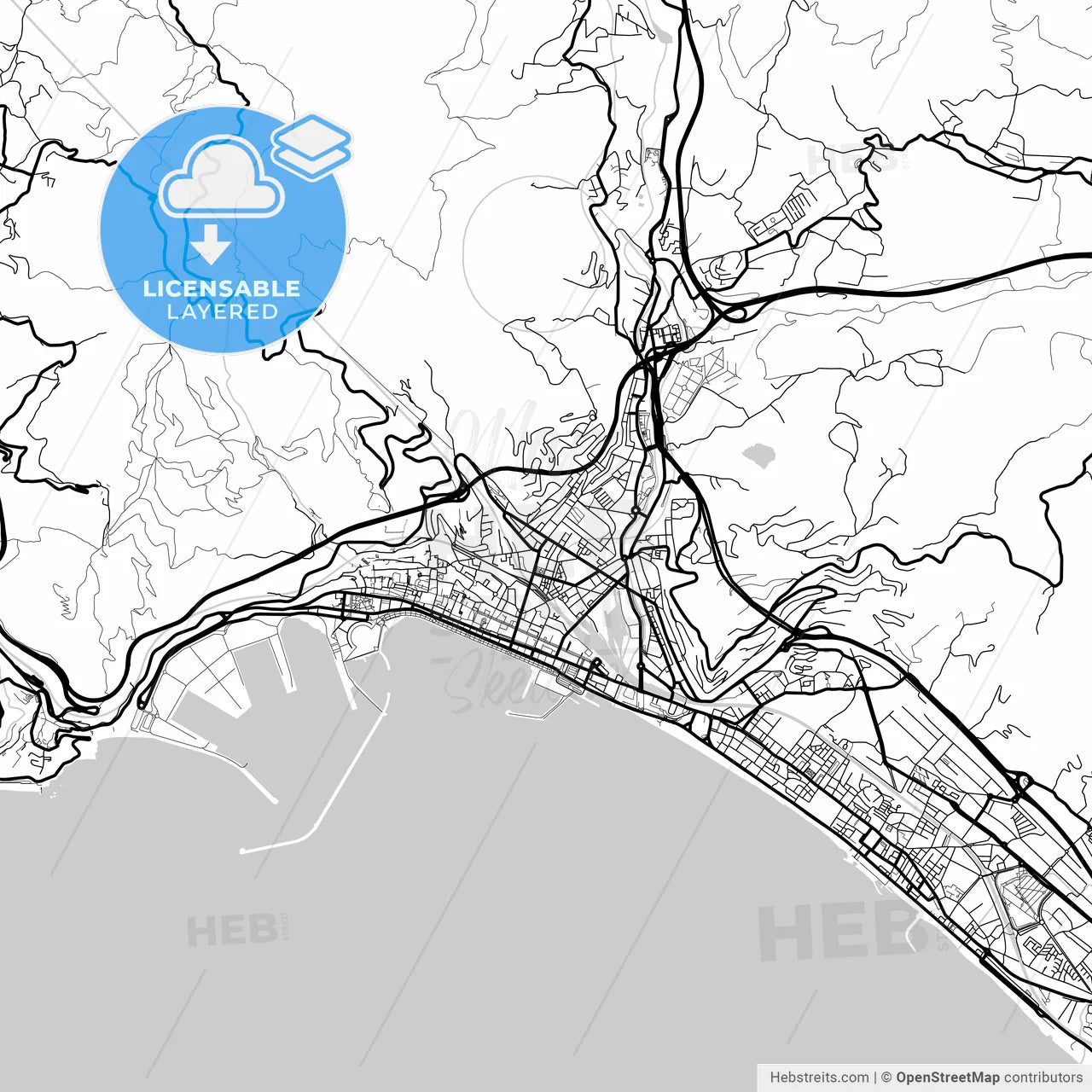 Layered PDF map of Salerno, Campania, Italy
