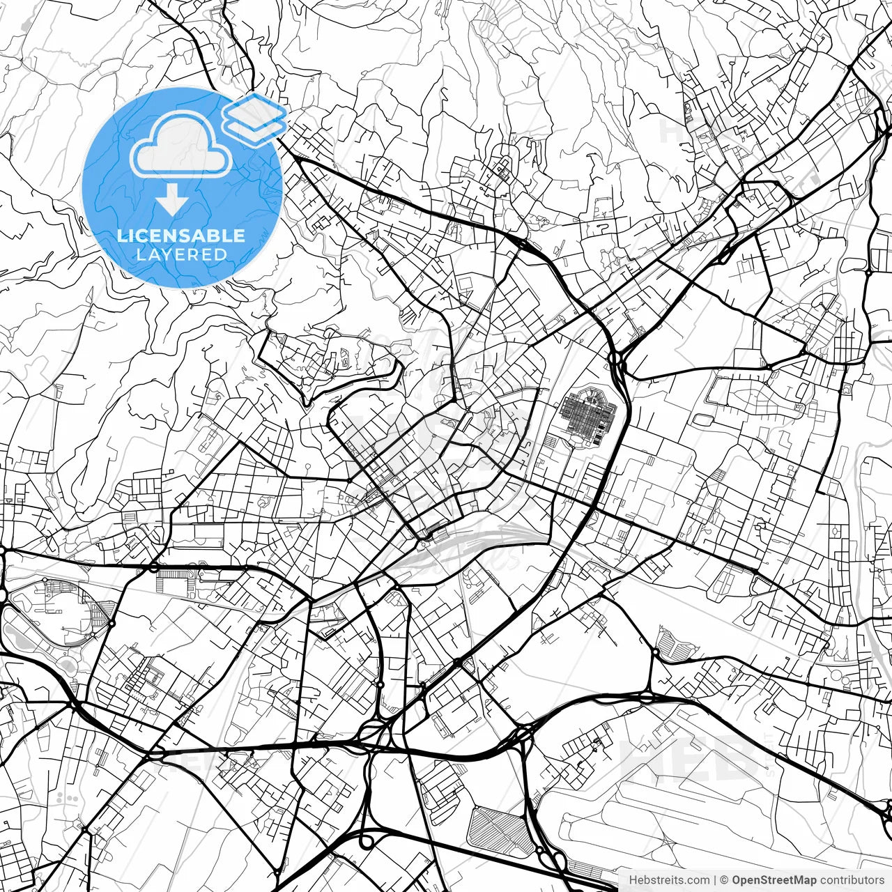 Layered PDF map of Bergamo, Lombardy, Italy