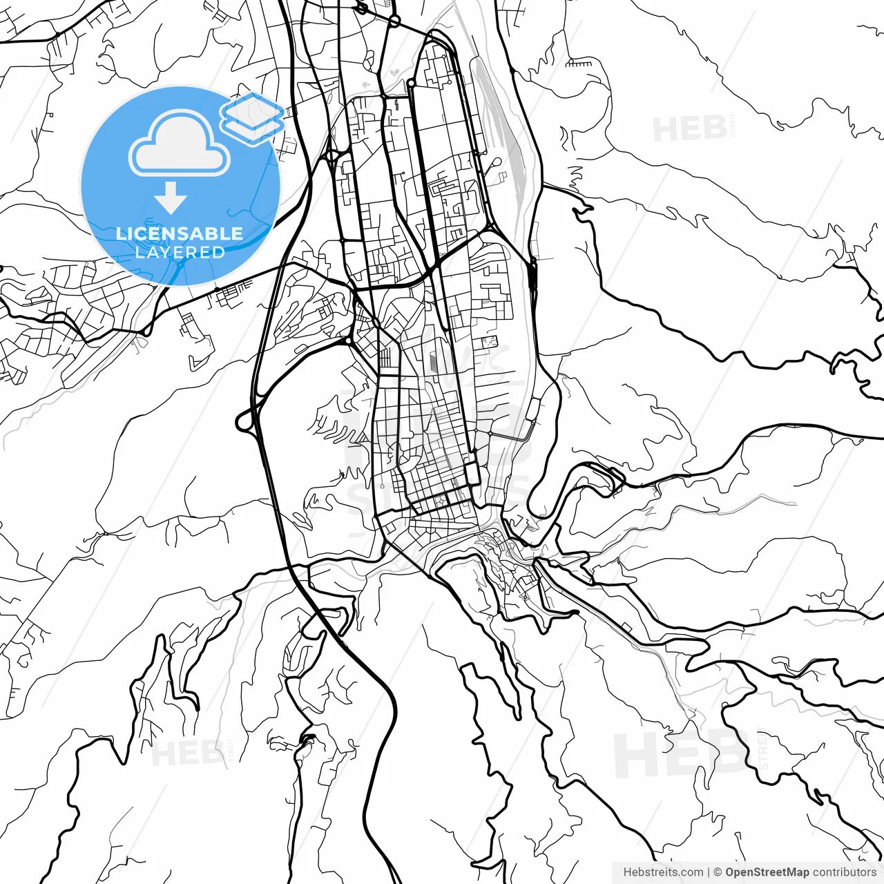 Layered PDF map of Cosenza, Calabria, Italy