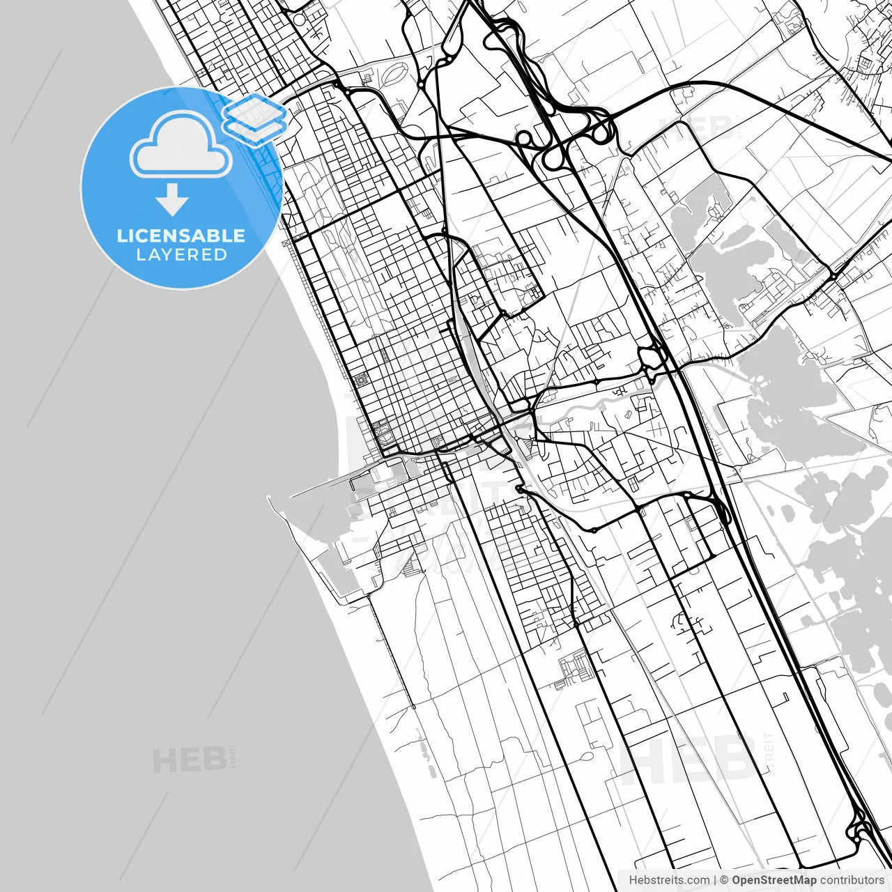 Layered PDF map of Viareggio, Tuscany, Italy
