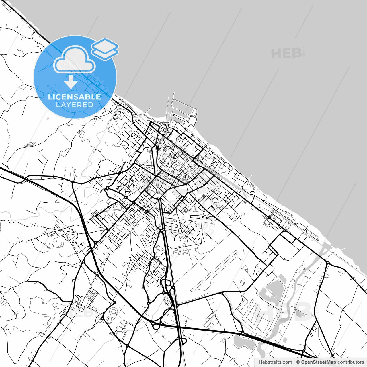 Layered PDF map of Fano, Marche, Italy