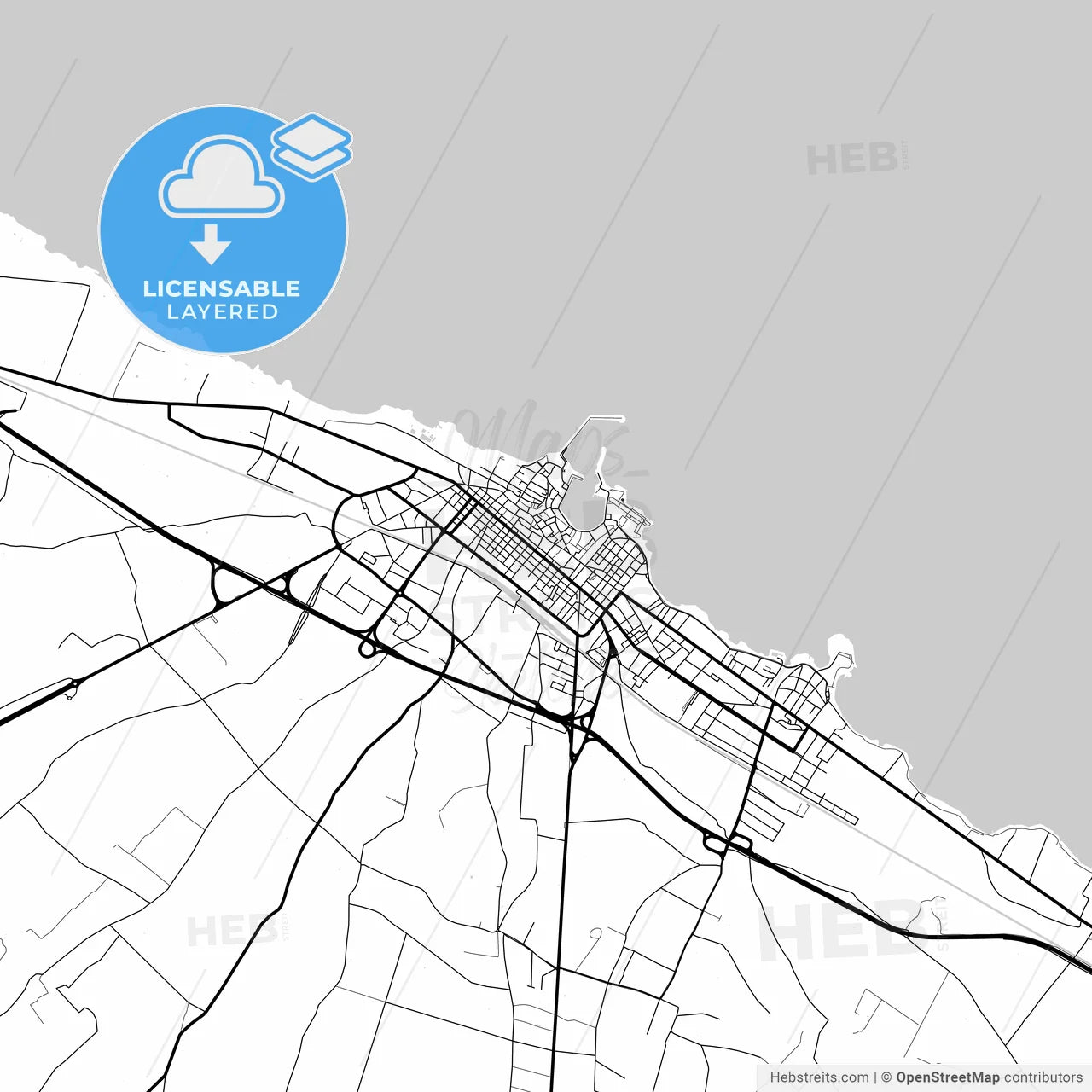 Layered PDF map of Trani, Apulia, Italy