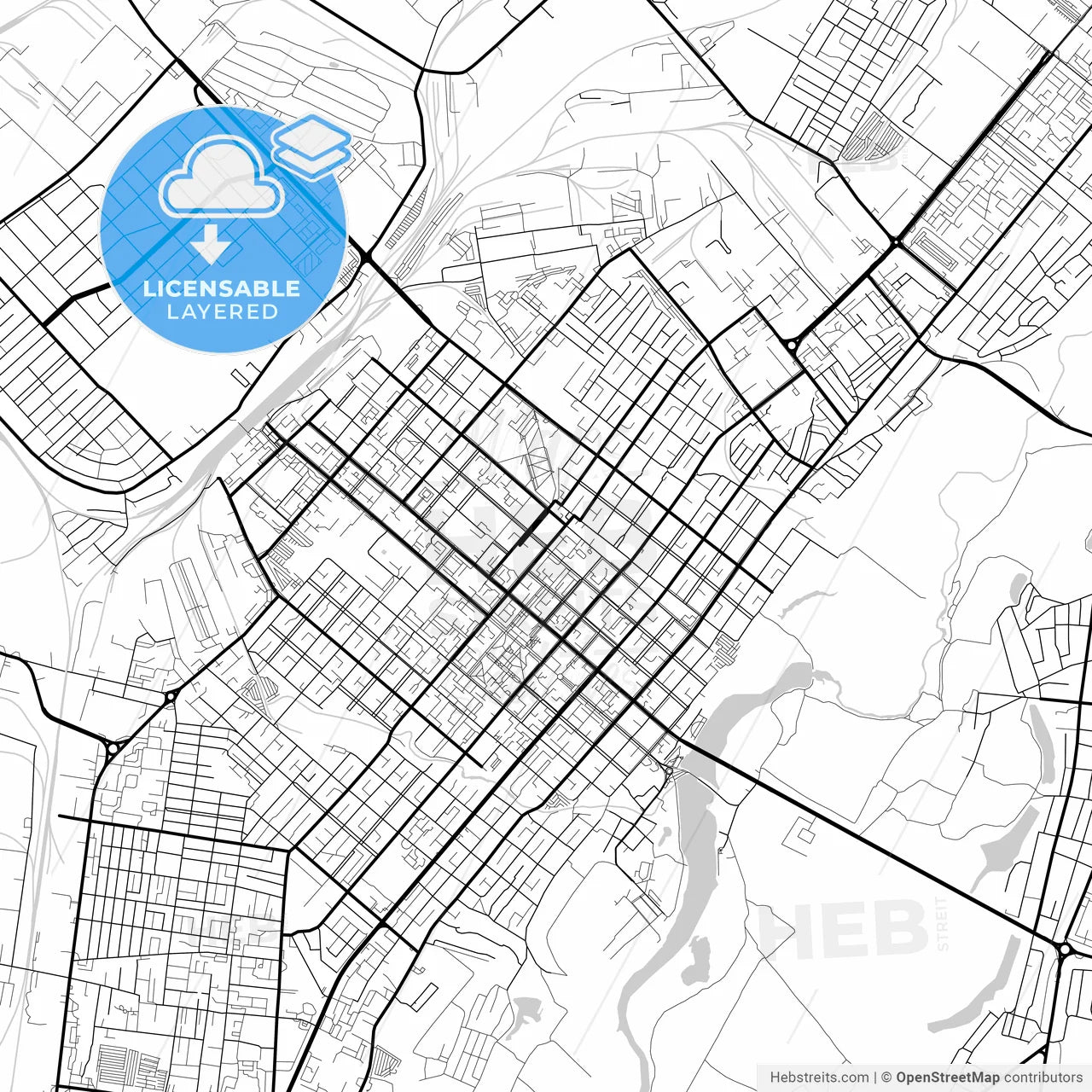 Layered PDF map of Kostanay, Kostanay Province, Kazakhstan