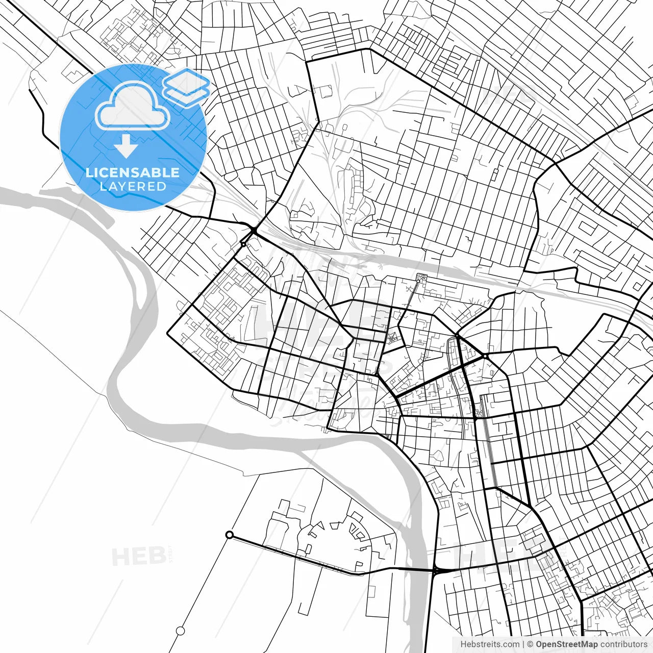 Layered PDF map of Kyzylorda, Kyzylorda Province, Kazakhstan