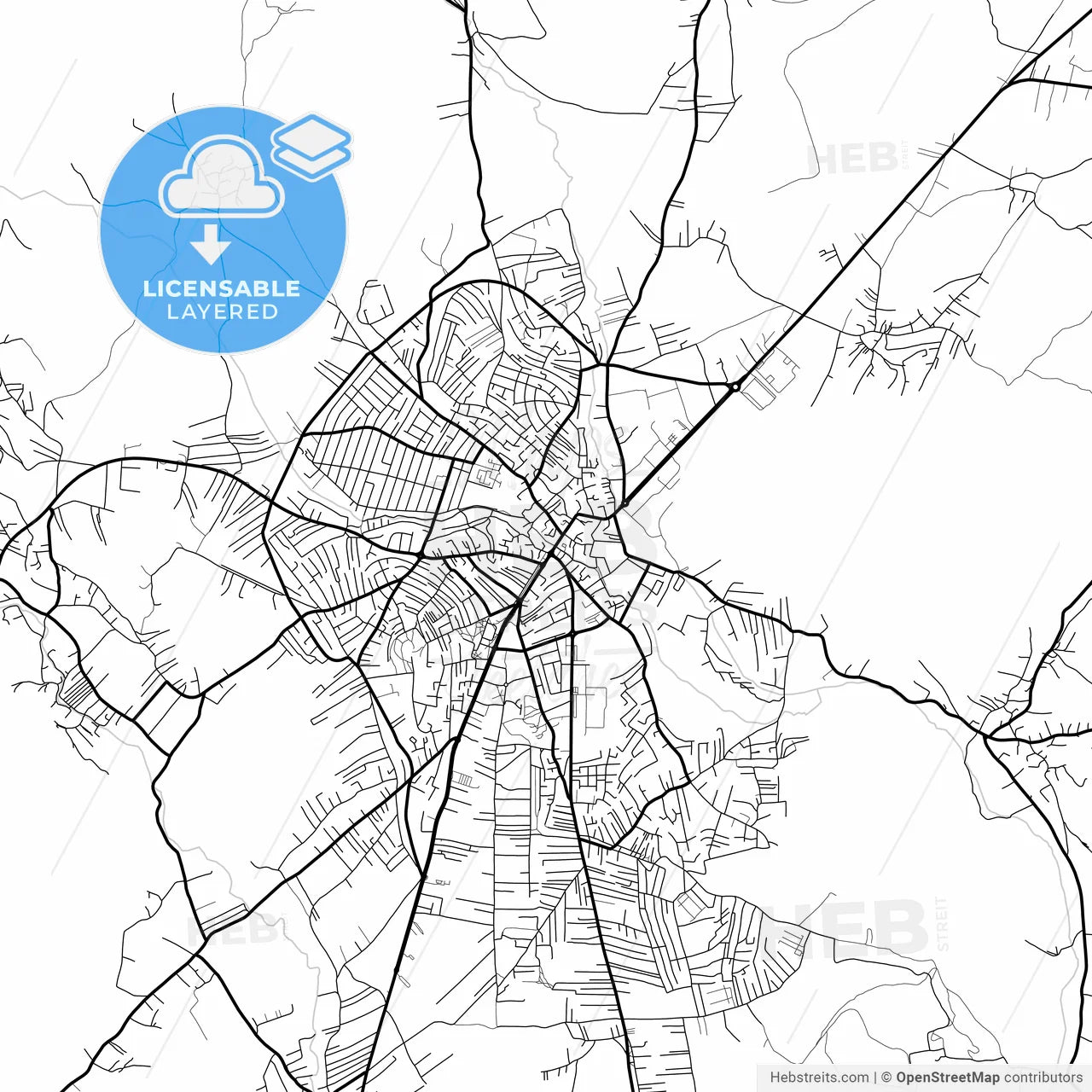 Layered PDF map of Gjilani / Gnjilane, District of Gjilan, Kosovo