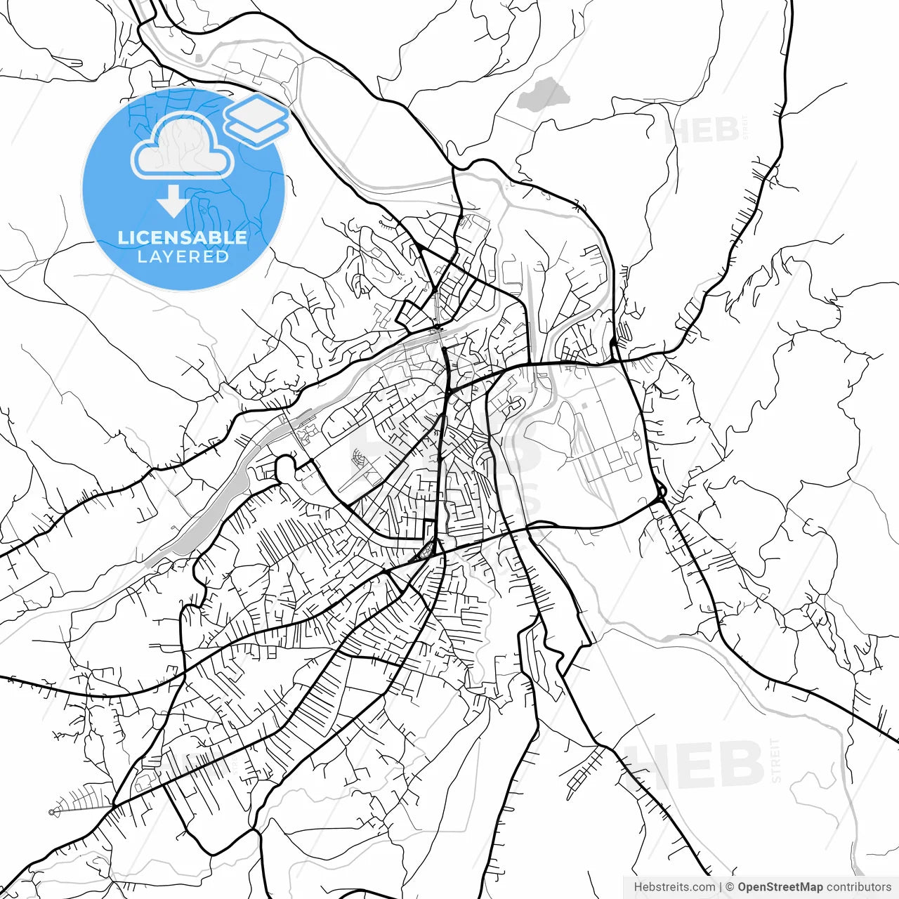 Layered PDF map of Mitrovicë / Kosovska Mitrovica, District of Mitrovica, Kosovo