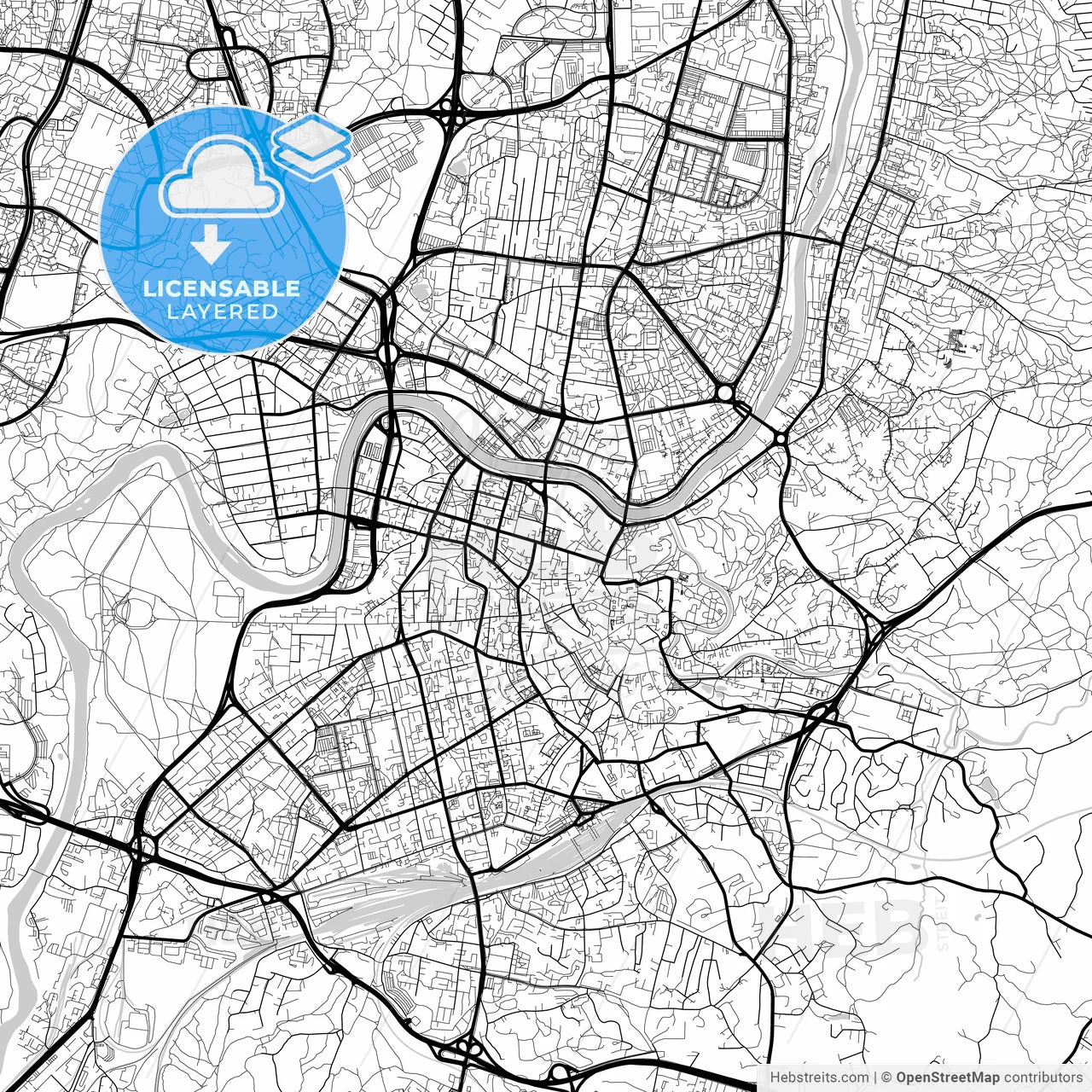 Layered PDF map of Vilnius, Vilnius County, Lithuania