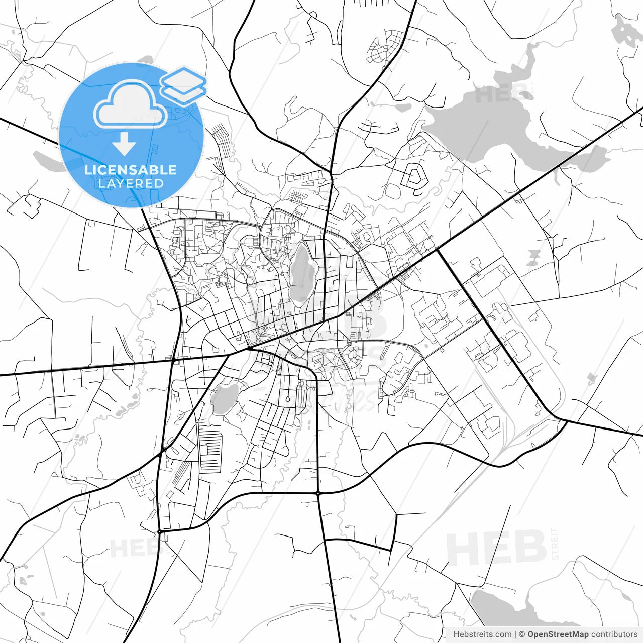 Layered PDF map of Utena, Utena County, Lithuania