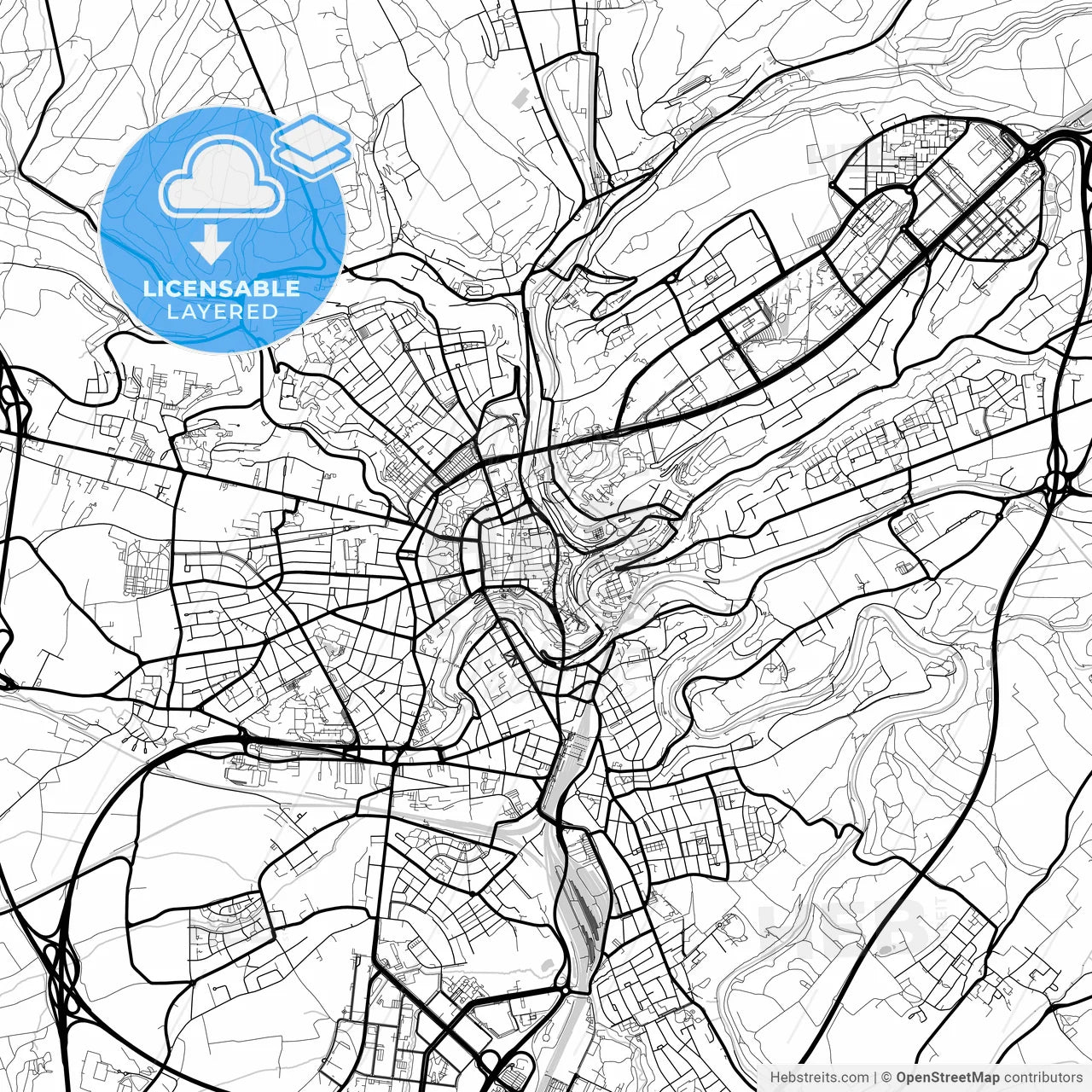 Layered PDF map of Luxembourg City, Luxembourg, Luxembourg