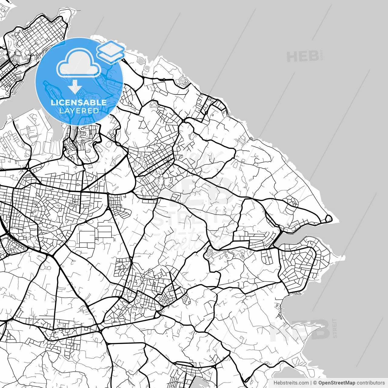 Layered PDF map of Żabbar, South Eastern Region, Malta