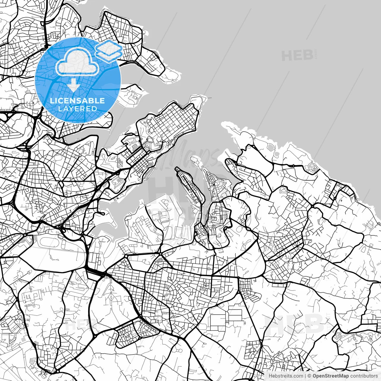 Layered PDF map of Senglea, South Eastern Region, Malta