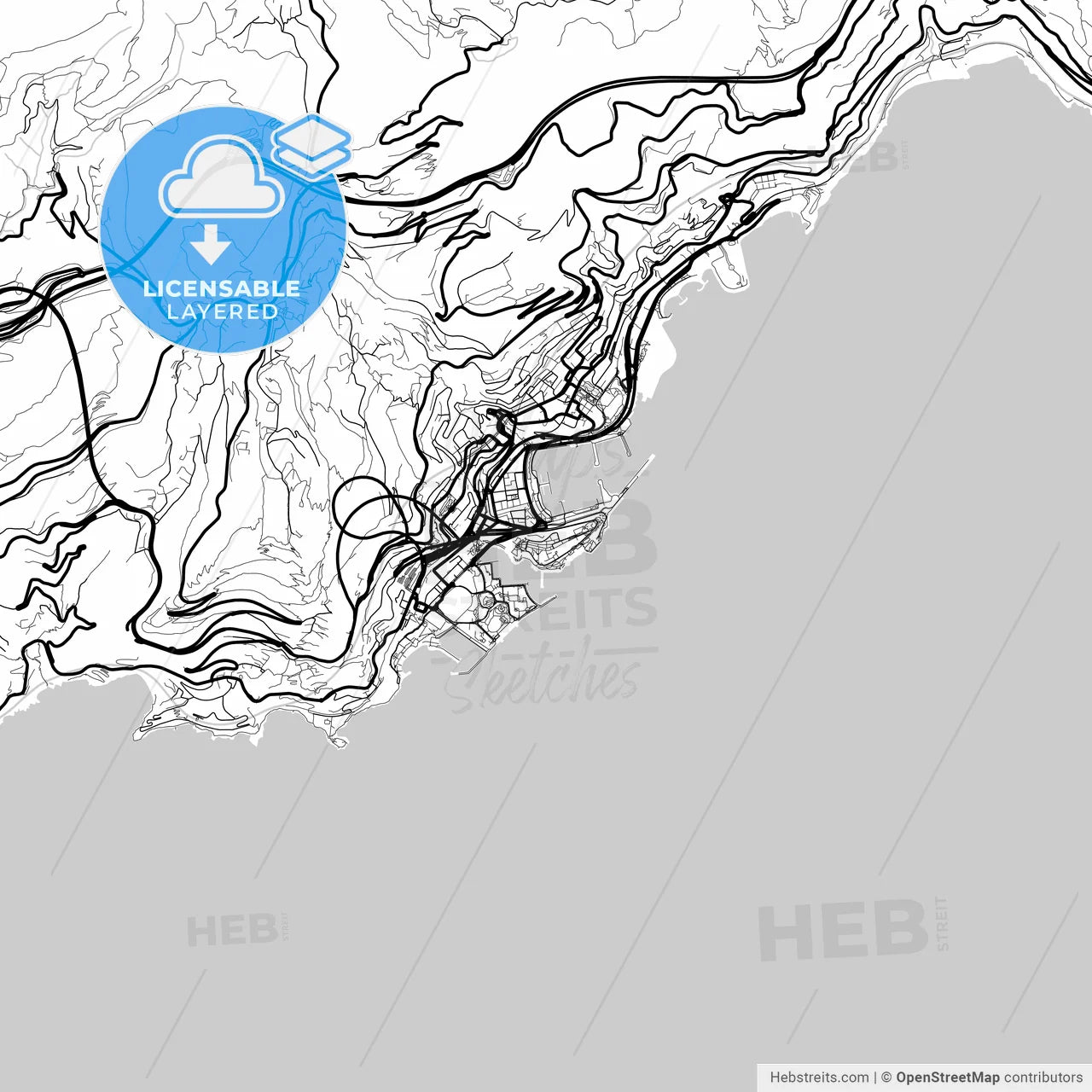 Layered PDF map of Monaco-Ville, Monaco