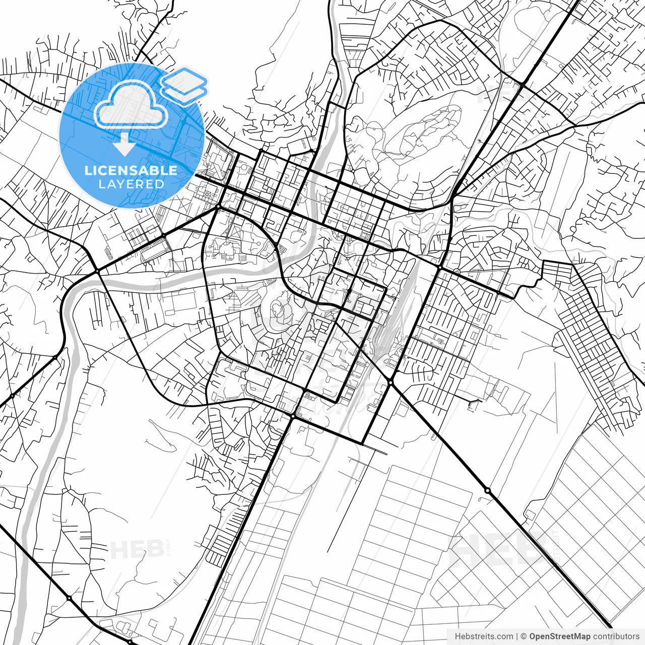 Layered PDF map of Podgorica, Central, Montenegro