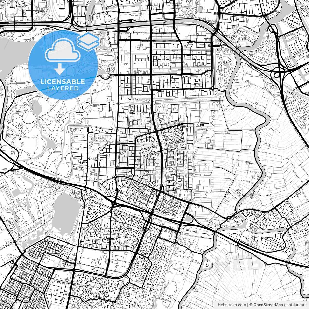 Layered PDF map of Amstelveen, North Holland, Netherlands
