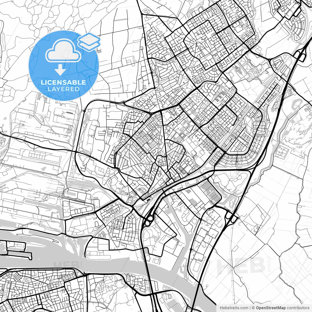 Layered PDF map of Beverwijk, North Holland, Netherlands