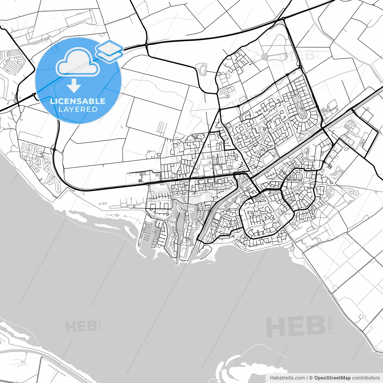 Layered PDF map of Hellevoetsluis, South Holland, Netherlands
