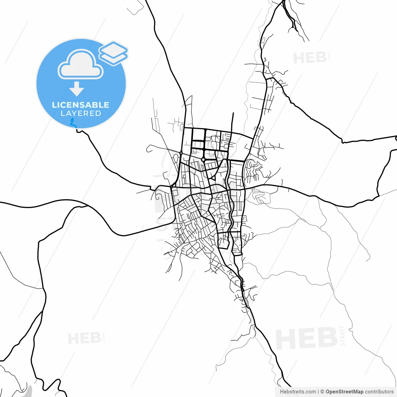 Layered PDF map of Kavadarci, North Macedonia