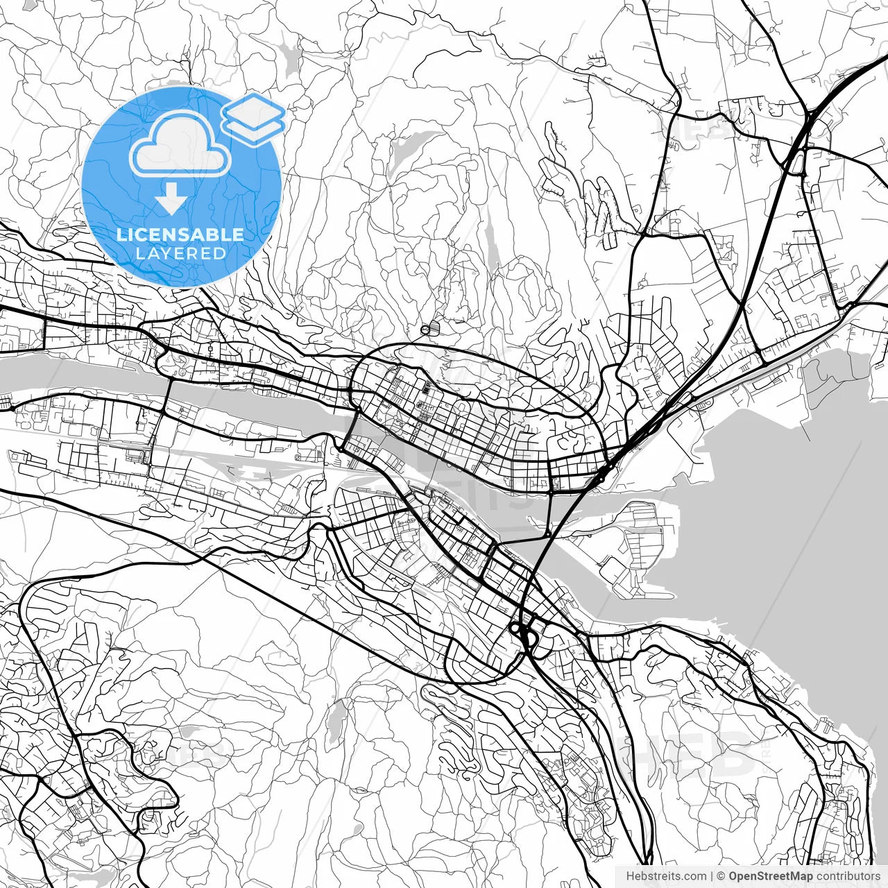Layered PDF map of Drammen, Buskerud, Norway
