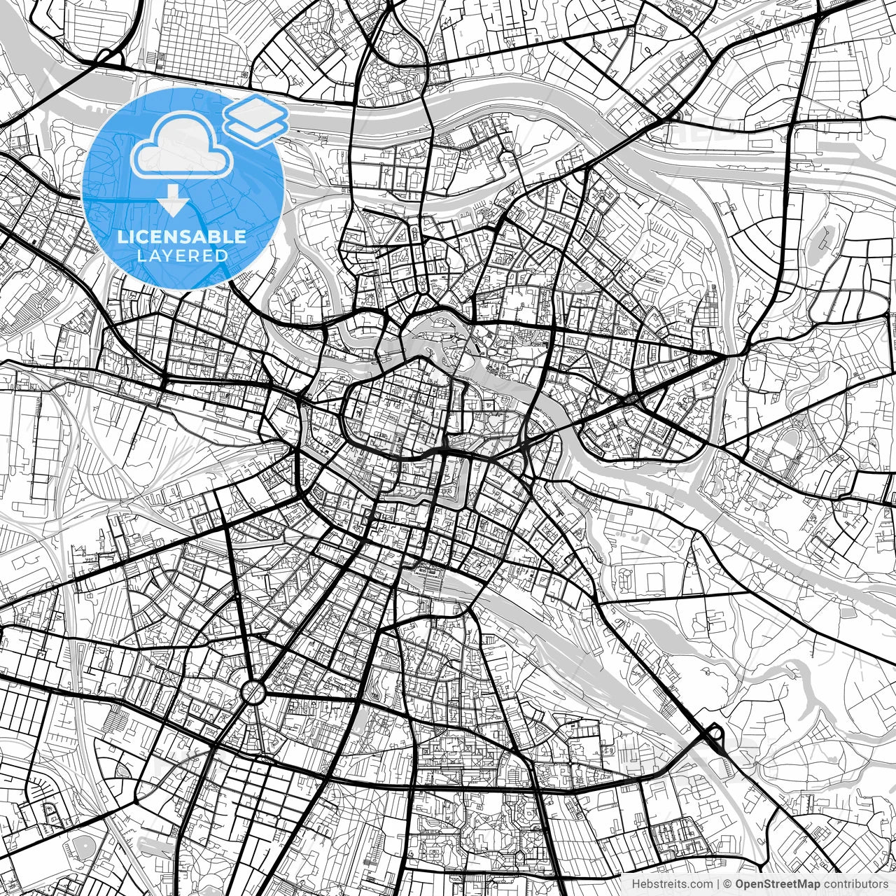Layered PDF map of Wrocław, Lower Silesian, Poland