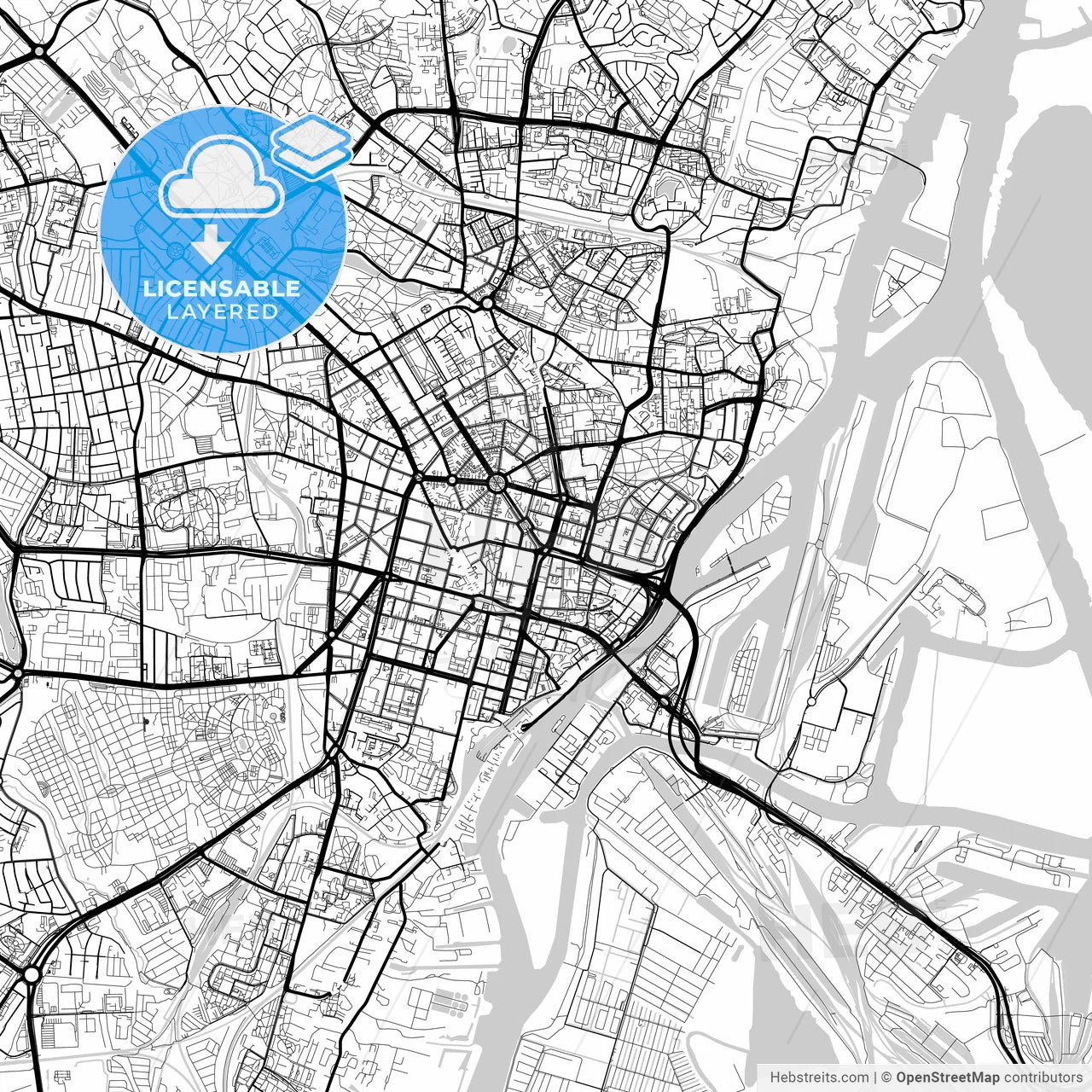 Layered PDF map of Szczecin, West Pomeranian, Poland